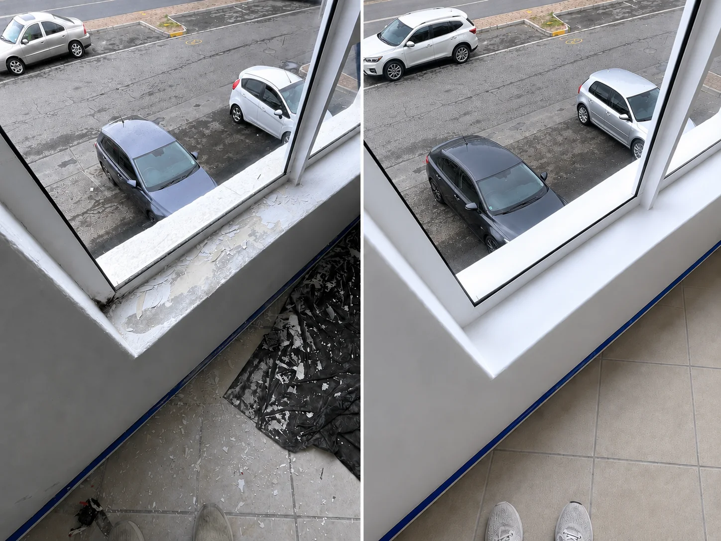 Handy Andys window sill repair before and after transformation